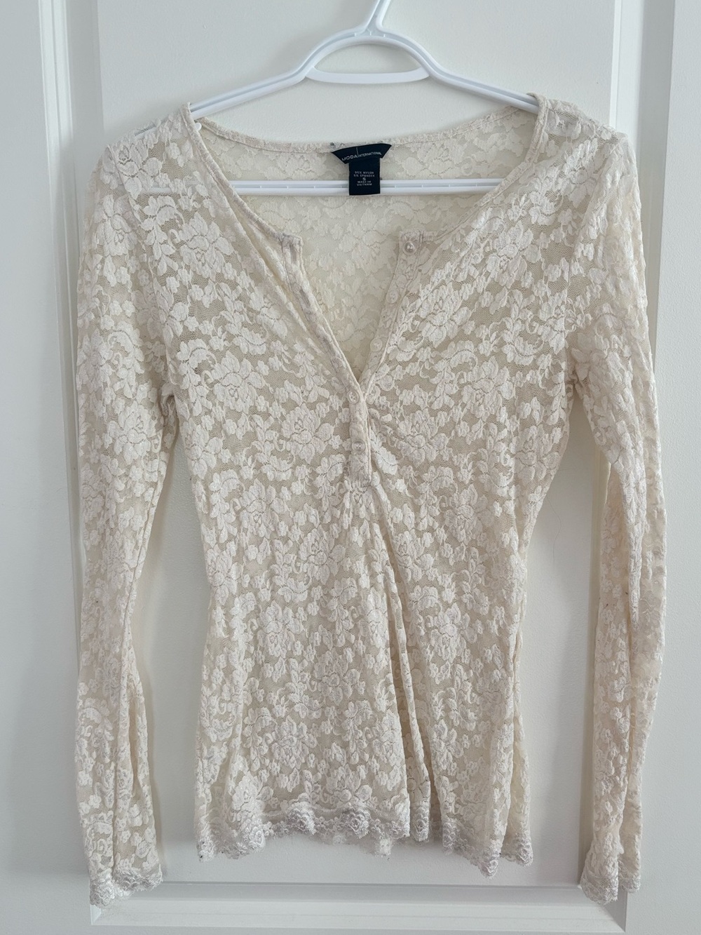 Vintage Y2K Moda International Victoria’s Secret Sheer Lace Henley Top